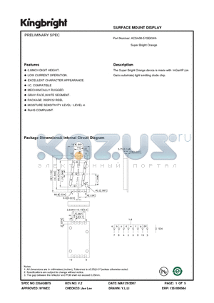 ACSA08-51SEKWA datasheet - SURFACE MOUNT DISPLAY