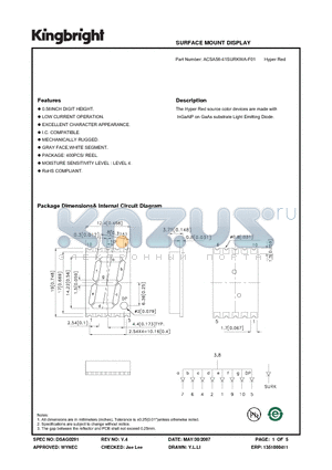 ACSA56-41SURKWA-F01 datasheet - SURFACE MOUNT DISPLAY