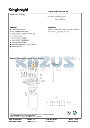 ACSC08-51SEKWA datasheet - SURFACE MOUNT DISPLAY