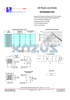 EPZ3052N-402 datasheet - AC Power Line Choke
