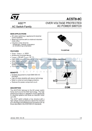 ACST8-8C datasheet - OVER VOLTAGE PROTECTED AC POWER SWITCH