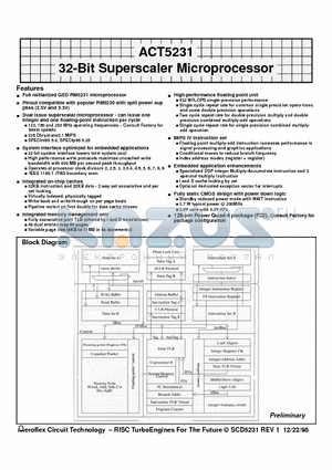 ACT-5231PC-150F22I datasheet - ACT5231 32-Bit Superscaler Microprocessor