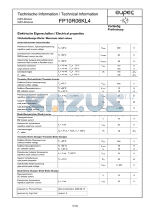 FP10R06KL4 datasheet - Elektrische Eigenschaften / Electrical properties