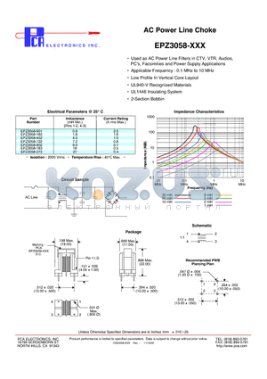 EPZ3058-182 datasheet - AC Power Line Choke