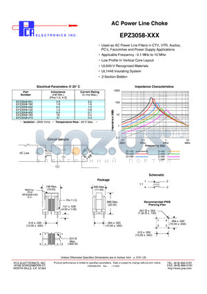 EPZ3058-452 datasheet - AC Power Line Choke