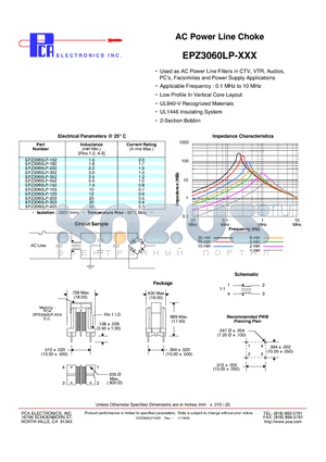EPZ3060LP-152 datasheet - AC Power Line Choke