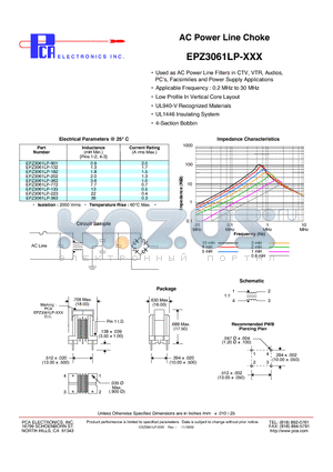 EPZ3061LP-182 datasheet - AC Power Line Choke