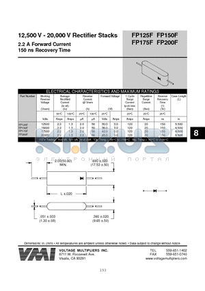 FP125F datasheet - 12,500 V - 20,000 V Rectifier Stacks 2.2 A Forward Current 150 ns Recovery Time