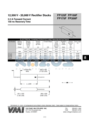 FP150F datasheet - 12,500 V - 20,000 V Rectifier Stacks 2.2 A Forward Current 150 ns Recovery Time