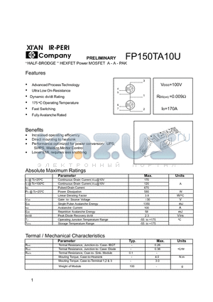 FP150TA10U datasheet - HALF BRODGE HEXFET POWER MOSFET A-A - PAK