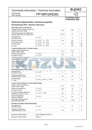 FP15R12KE3G datasheet - IGBT-Module