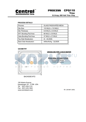 CPQ110 datasheet - Triac 8.0 Amp, 600 Volt Triac Chip