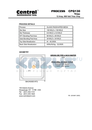 CPQ130 datasheet - Triac 12 Amp, 600 Volt Triac Chip