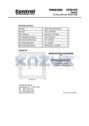 CPQ165 datasheet - TRIAC 25 Amp, 600 Volt TRIAC Chip