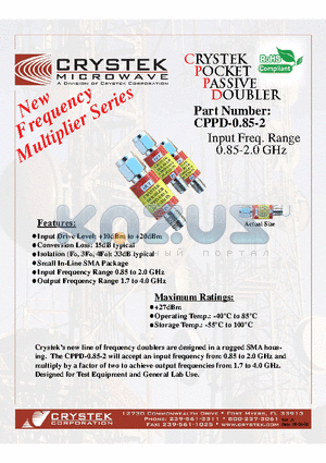 CPPD-0.85-2 datasheet - Crystek POCKET Passive Doubler