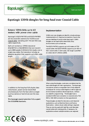 EQCO-FW5001 datasheet - EqcoLogic 1394b dongles for long-haul over Coaxial Cable