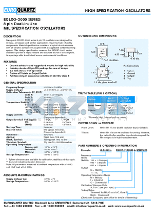 EQLXO-2000 datasheet - HIGH SPECIFICATION OSCILLATORS
