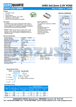 EQVP-LC53 datasheet - LVDS 5x3.2mm 3.3V VCXO