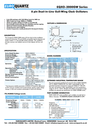 EQXO-2015UC-GW datasheet - 8 pin Dual-in-Line Gull-Wing Clock Ocillators