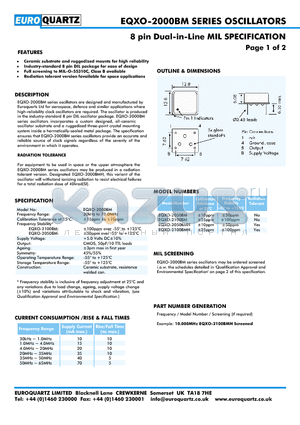 EQXO-2000BM datasheet - 8 pin Dual-in-Line MIL SPECIFICATION