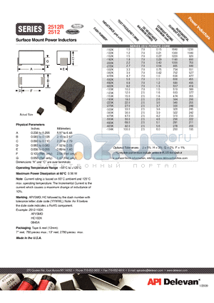 2512-102K datasheet - Surface Mount Power Inductors