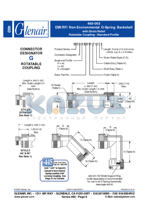 460GH003M13 datasheet - EMI/RFI Non-Environmental G-Spring Backshell with Strain Relief