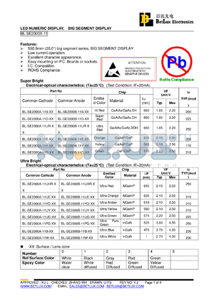 BL-SE2000B-11G-XX datasheet - LED NUMERIC DISPLAY, BIG SEGMENT DISPLAY