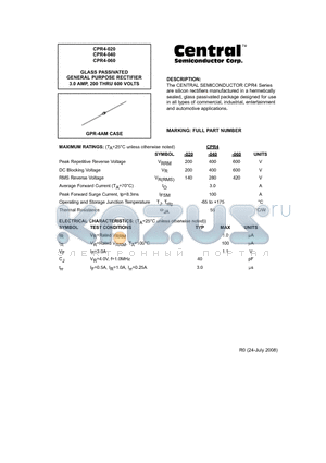 CPR4-020 datasheet - GLASS PASSIVATED GENERAL PURPOSE RECTIFIER 3.0 AMP, 200 THRU 600 VOLTS