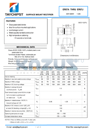 ER07H datasheet - SURFACE MOUNT RECTIFIER