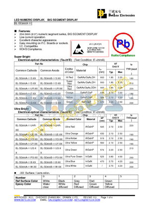 BL-SE800B-11UE datasheet - LED NUMERIC DISPLAY, BIG SEGMENT DISPLAY