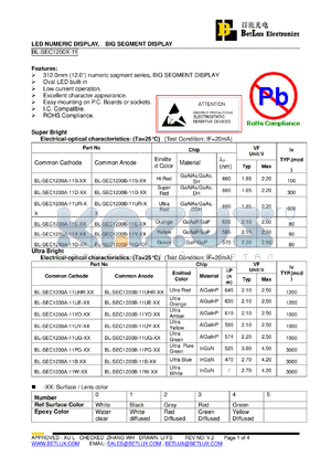 BL-SEC1200A-11Y-XX datasheet - LED NUMERIC DISPLAY, BIG SEGMENT DISPLAY