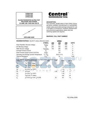 CPR5U-020 datasheet - GLASS PASSIVATED ULTRA FAST RECOVERY RECTIFIERS 5.0 AMP, 200 THRU 600 VOLTS