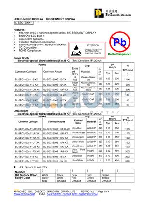 BL-SEC1600A-11D-XX datasheet - LED NUMERIC DISPLAY, BIG SEGMENT DISPLAY