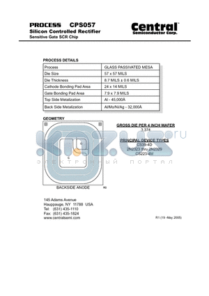 CPS057 datasheet - Silicon Controlled Rectifier Sensitive Gate SCR Chip