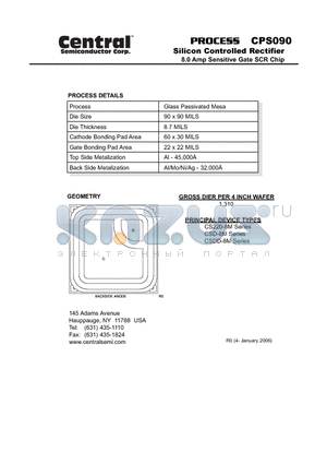 CPS090 datasheet - Silicon Controlled Rectifier 8.0 Amp Sensitive Gate SCR Chip