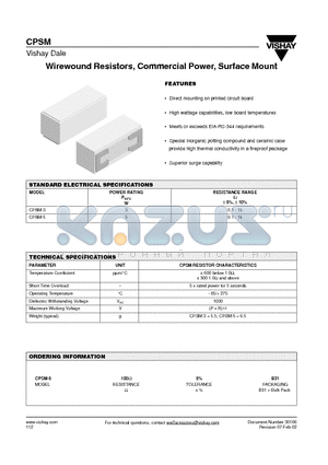 CPSM-3 datasheet - Wirewound Resistors, Commercial Power, Surface Mount