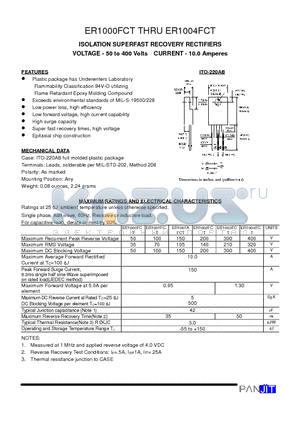 ER1001AFCT datasheet - ISOLATION SUPERFAST RECOVERY RECTIFIERS(VOLTAGE - 50 to 400 Volts CURRENT - 10.0 Amperes)