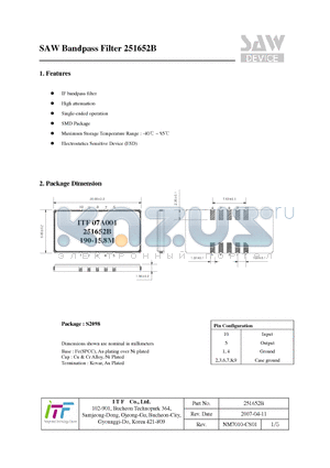 251652B datasheet - SAW Bandpass Filter