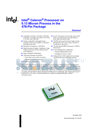 251748-007 datasheet - Intel Celeron Processor on 0.13 Micron Process in the 478-Pin Package