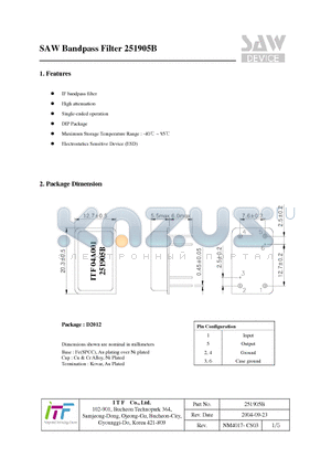 251905B datasheet - SAW Bandpass Filter