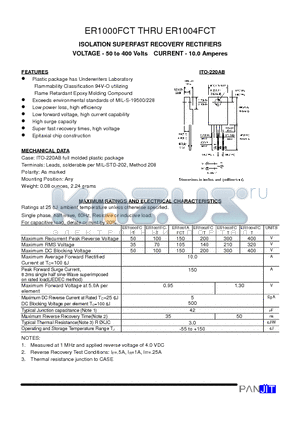 ER1001FCT datasheet - ISOLATION SUPERFAST RECOVERY RECTIFIERS(VOLTAGE - 50 to 400 Volts CURRENT - 10.0 Amperes)