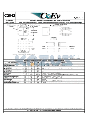 C2042 datasheet - Analog Devices AD20MSP930 CPE Line Transformer Meet requirements of IEC60950 for supplementary insulation, 250V working voltage