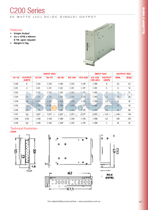 C206 datasheet - 50 WATTS (AC) DC/DC SINGLEI OUTPUT