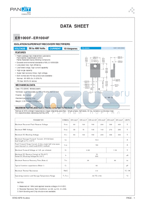 ER1002F datasheet - ISOLATION SUPERFAST RECOVERY RECTIFIERS