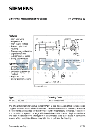 FP210D250-22 datasheet - Differential Magnetoresistive Sensor