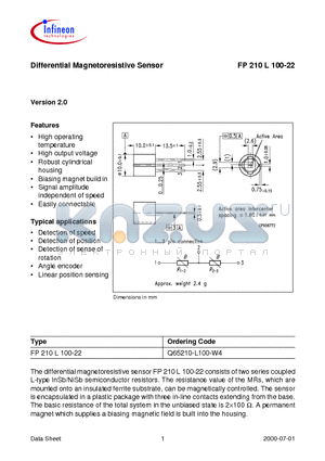 FP210L100-22 datasheet - Differential Magnetoresistive Sensor