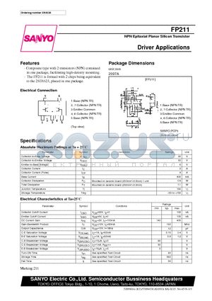 FP211 datasheet - NPN Epitaxial Planar Silicon Transistor Driver Applications