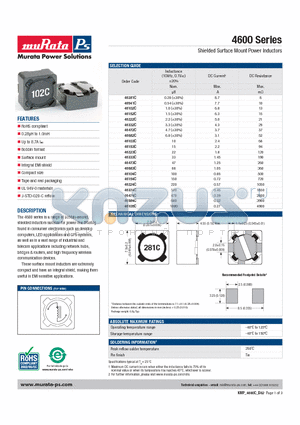 46105C datasheet - Shielded Surface Mount Power Inductors