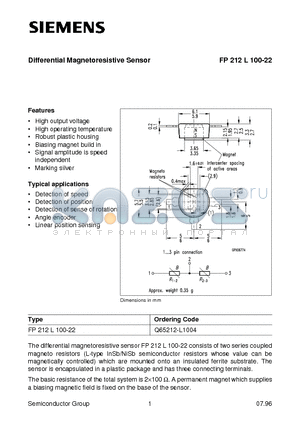 FP212L100-22 datasheet - Differential Magnetoresistive Sensor