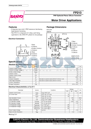 FP213 datasheet - PNP Epitaxial Planar Silicon Transistor Motor Driver Applications